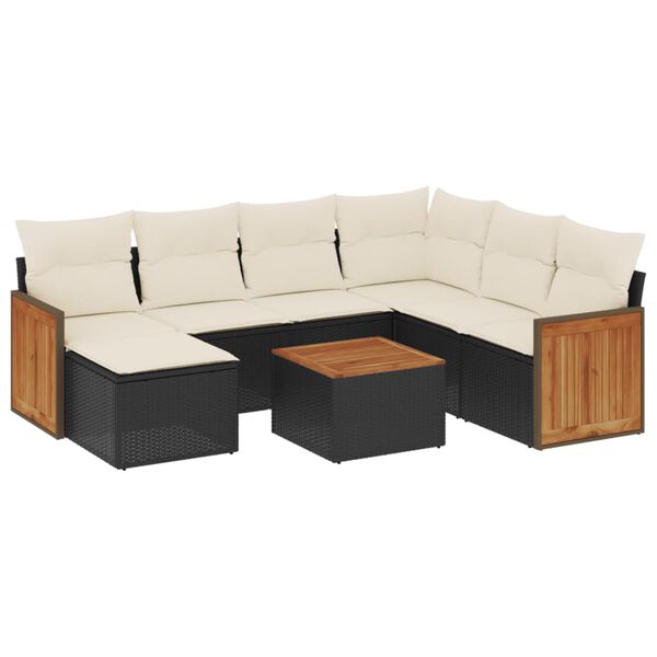 vidaXL 8-delige Loungeset met kussens poly rattan zwart