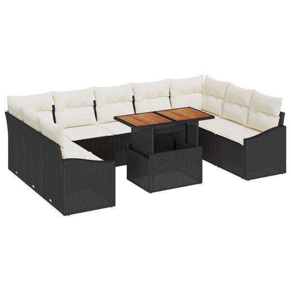 vidaXL Tuin Sofa Set met opslag 10 pcs Zwart Poly riet