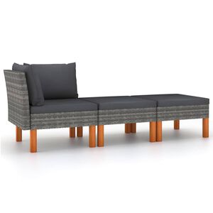 vidaXL 3-delige Loungeset poly rattan en massief eucalyptushout