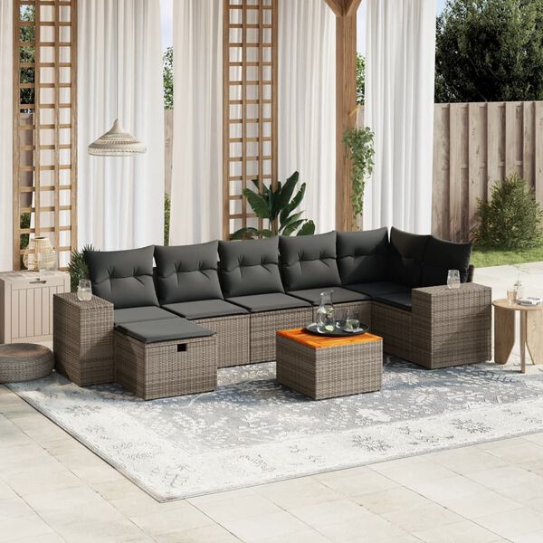 vidaXL 8-delige Loungeset met kussens poly rattan grijs