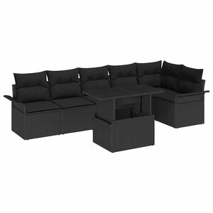 vidaXL Tuin Sofa Set met kussen met opslag 7 pcs Zwart Poly riet