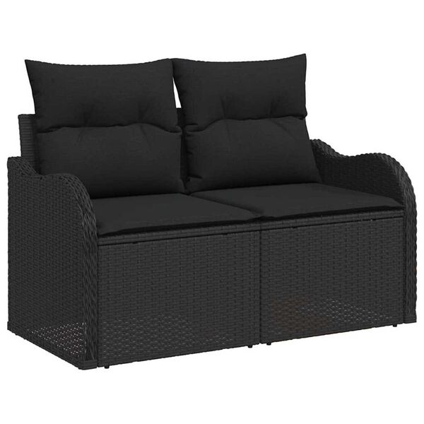 vidaXL Tuin Sofa Set met kussen met kussen 9 pcs Zwart Poly Rattan