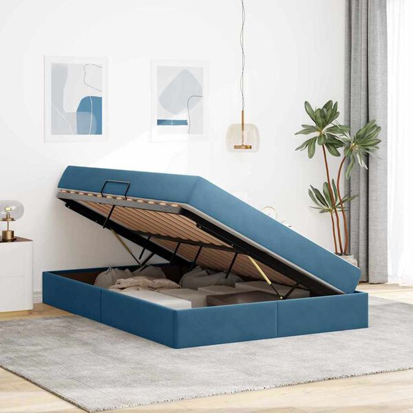 vidaXL Opbergbed met matras Donkerblauw 140 x 190 cm Fluweel