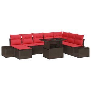 vidaXL Tuin Sofa Set 9 st Bruin en Rood poly rattan