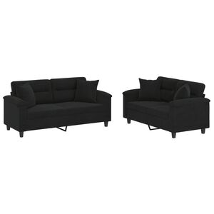 vidaXL 2-delige Loungeset met kussens microvezelstof zwart