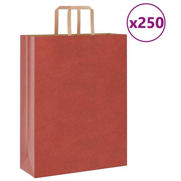 vidaXL Papieren zakken 250 st met hengsels 32x12x42 cm rood
