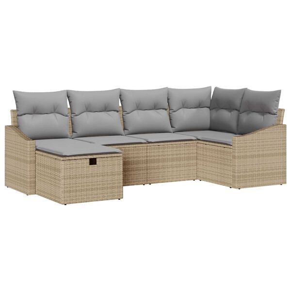 vidaXL Bankstel met kussen 6 pcs Beige en Licht Grijs poly rattan