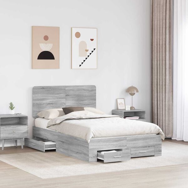 vidaXL Bedframe met hoofdeinde Grijs Sonoma 120 x 190 cm Bewerkt hout