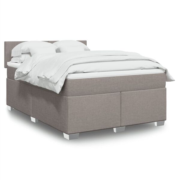 vidaXL Boxspring met matras stof taupe 140x200 cm
