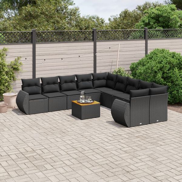 vidaXL 11-delige Loungeset met kussens poly rattan zwart