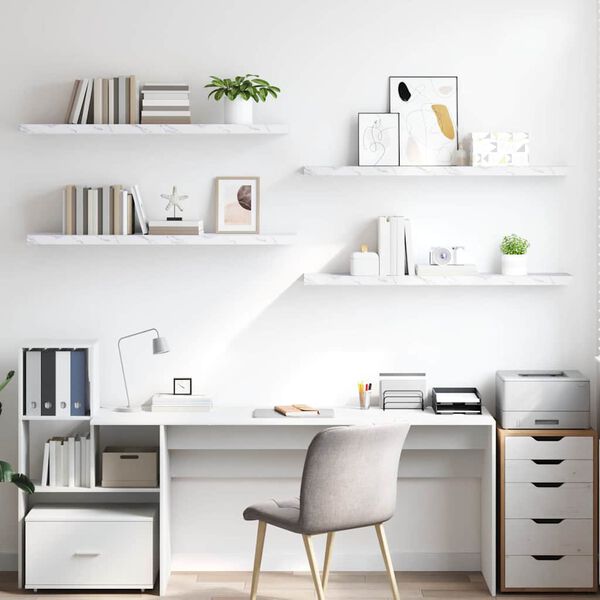 vidaXL Wandplank 4 pcs Wit Marmer 120 x 23,5 x 4 cm Bewerkt hout