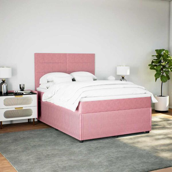 vidaXL Boxspring met matras fluweel roze 140x190 cm