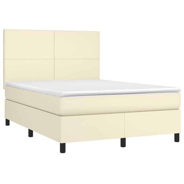 vidaXL Boxspring met matras en LED kunstleer cr&egrave;mekleurig 140x190 cm