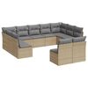 vidaXL 11-delige Tuinset met kussens poly rattan beige