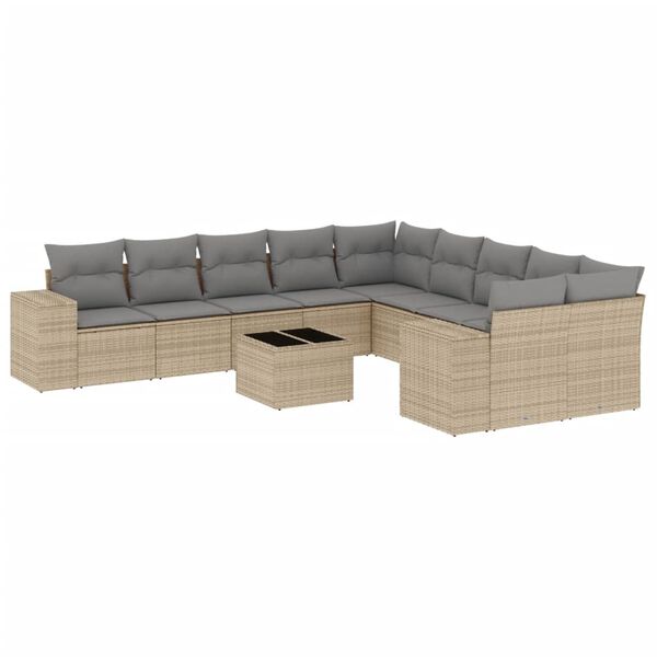 vidaXL 11-delige Tuinset met kussens poly rattan beige
