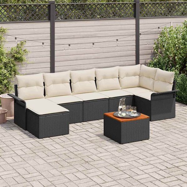 vidaXL Tuinbankenset met kussen 8 pcs Zwart poly rattan