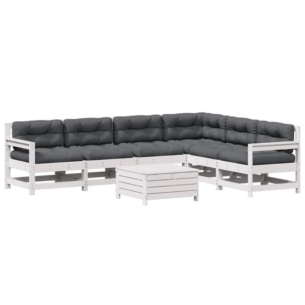 vidaXL 7-delige Loungeset met kussens massief grenenhout wit