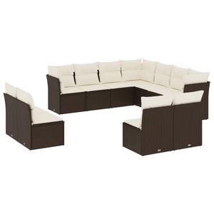 vidaXL 11-delige Loungeset met kussens poly rattan bruin