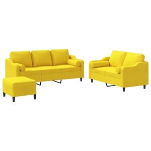 vidaXL 3-delige Loungeset met kussens stof lichtgeel