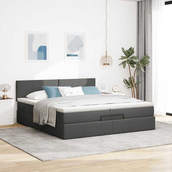 vidaXL Ottoman bed met matras 200x200 cm stof donkergrijs