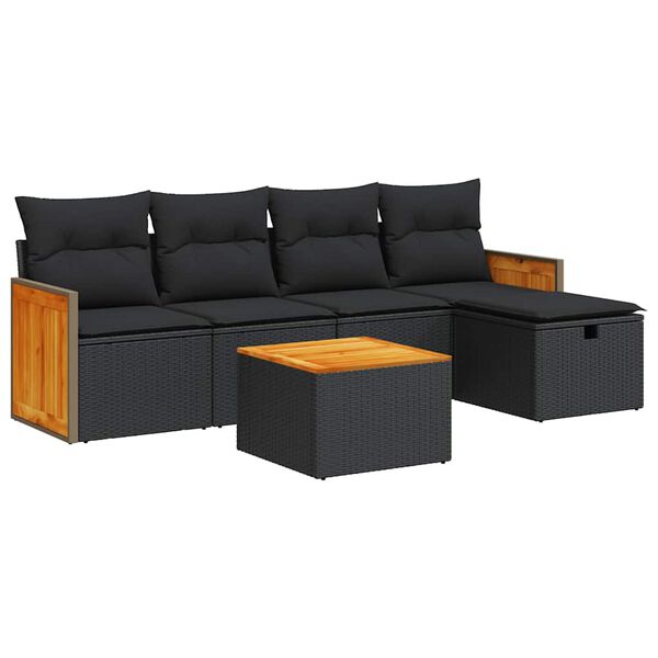 vidaXL 6-delige Loungeset met kussens poly rattan zwart