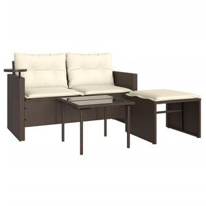 vidaXL 3-delige Loungeset met kussens poly rattan bruin