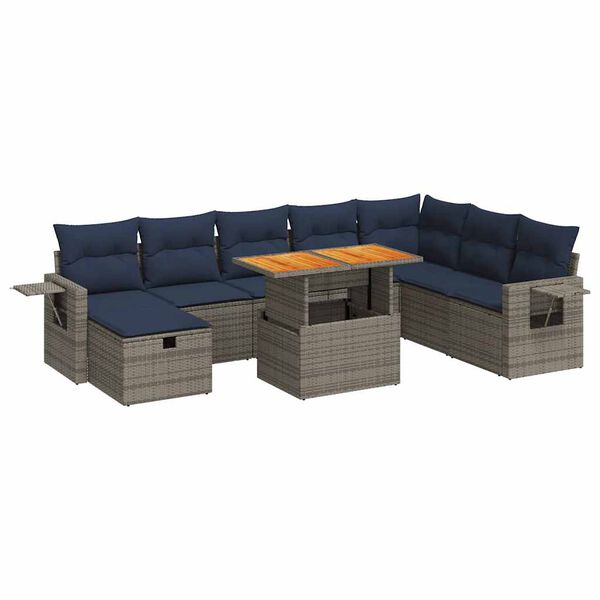 vidaXL 9-delige Loungeset met kussens poly rattan acacia grijs