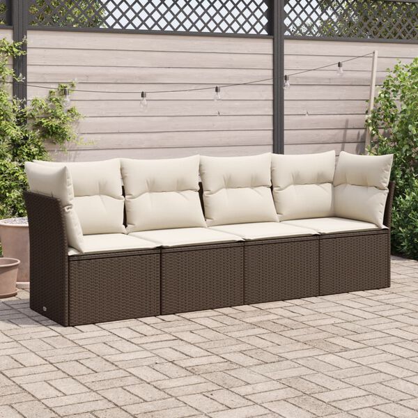 vidaXL 4-delige Loungeset met kussens poly rattan bruin