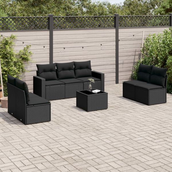 vidaXL 8-delige Loungeset met kussens poly rattan zwart