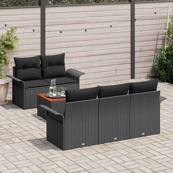 vidaXL Tuin Sofa Set met kussen met opslag met kussen 6 pcs Zwart