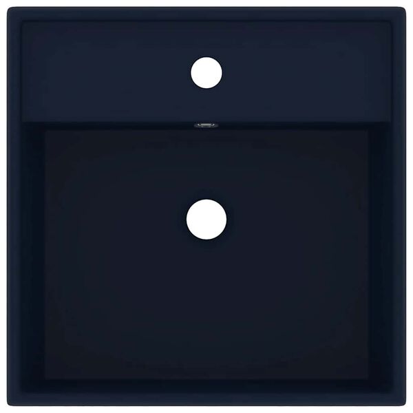 vidaXL Wastafel met overloop vierkant 41x41cm keramiek mat donkerblauw