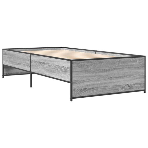 vidaXL Bedframe bewerkt hout en metaal grijs sonoma eiken 75x190 cm