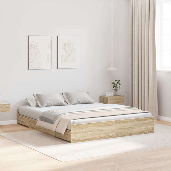 vidaXL Opbergbedframe met lade Sonoma Eiken 135 x 190 cm Bewerkt hout