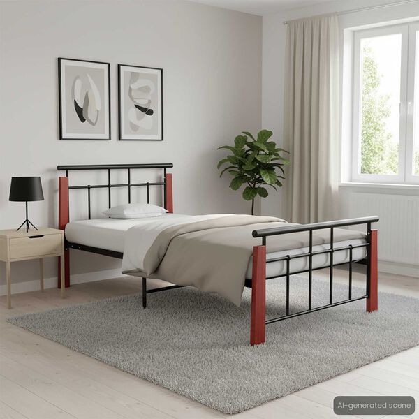 vidaXL Bedframe metaal en massief eikenhout 100x200 cm