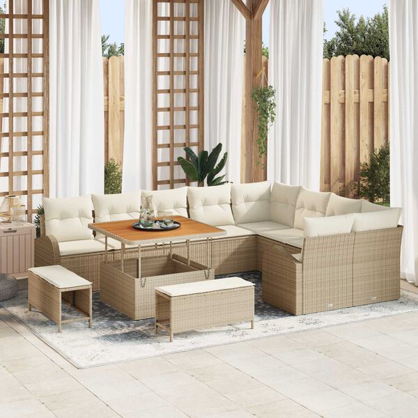 vidaXL Tuin Sofa Set met kussen met opslag 12 pcs Beige en Cr&egrave;me