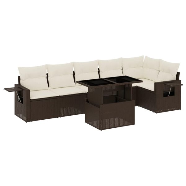 vidaXL 7-delige Loungeset met kussens poly rattan bruin