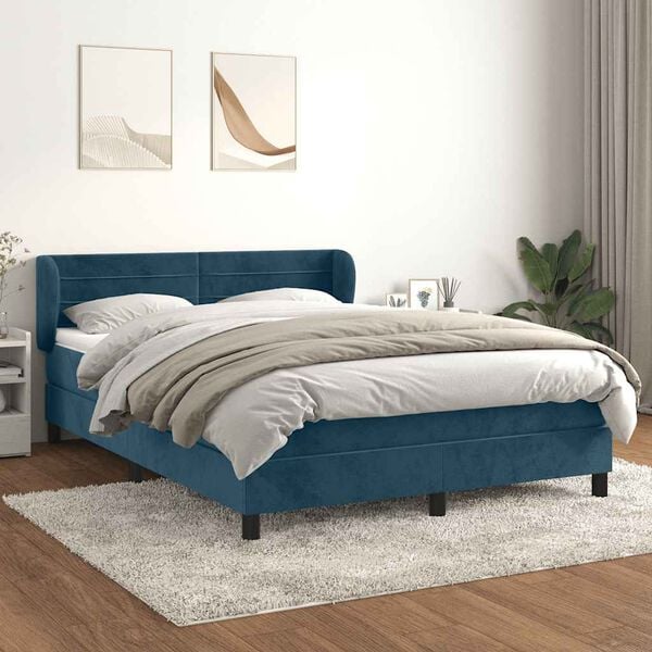 vidaXL Boxspring met matras fluweel donkerblauw 140x190 cm