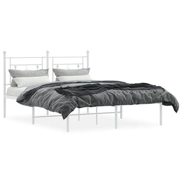 vidaXL Bedframe met hoofdbord metaal wit 135x190 cm