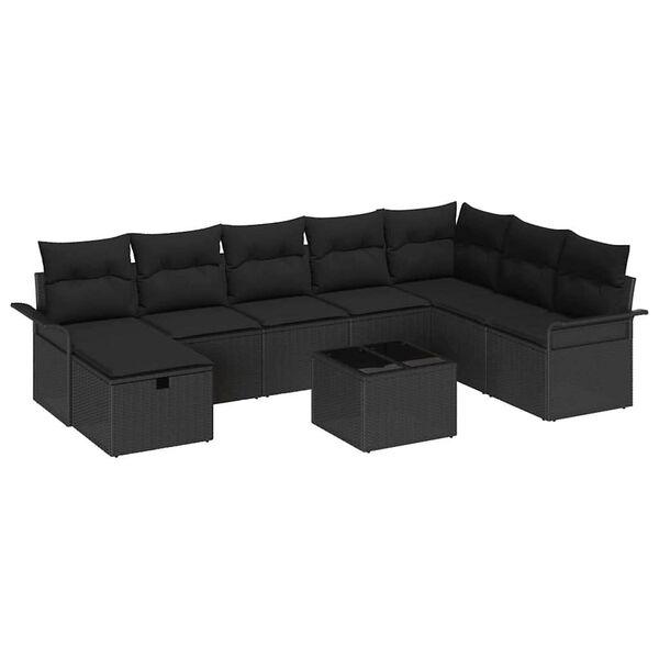 vidaXL Tuin Sofa Set met kussen met opslag 9 pcs Zwart Poly riet
