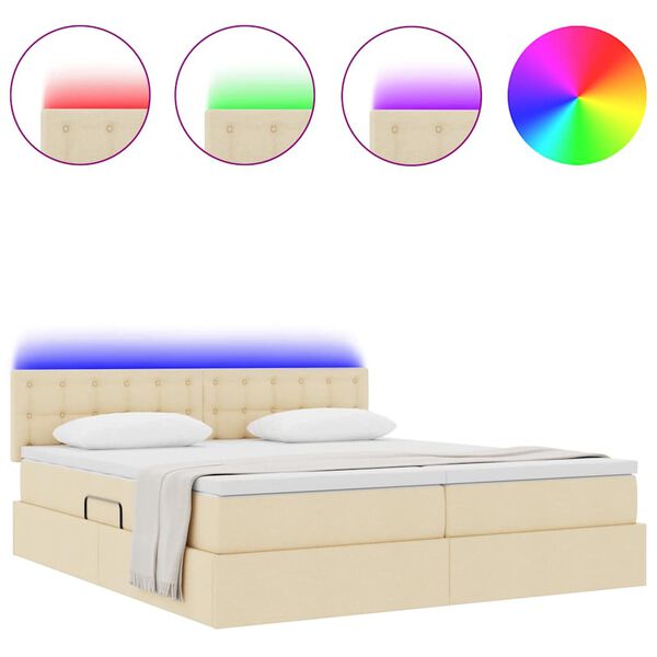 vidaXL Bed met LED-striplichten met hoofdeinde Cr&egrave;me 180 x 200 cm Stof