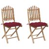 vidaXL Opklapbare stoelen (2 stuks) met kussens, bamboe