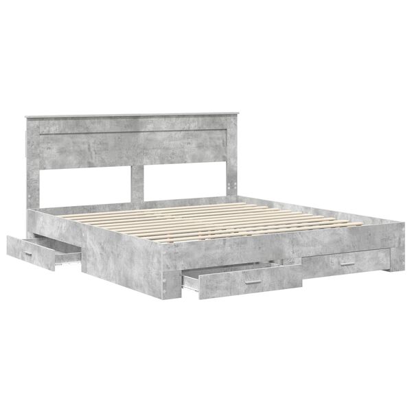 vidaXL Bedframe met hoofdeinde Beton Grijs 200 x 200 cm Bewerkt hout