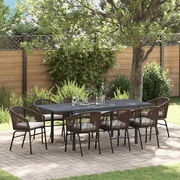 vidaXL Tuin eettafelset 9 pcs Bruin poly rattan