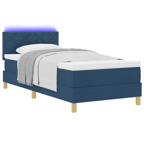 vidaXL LED Box Spring Bed met matras met LED Blauw 90 x 190 cm Stof