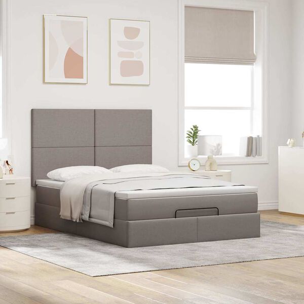 vidaXL Ottoman bed met matras 140x190cm stof taupe