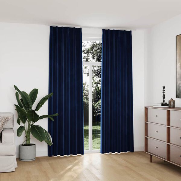 vidaXL Gordijnen verduisterend 2 st met haken 140x245 cm fluweel blauw