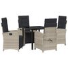 vidaXL Tuin eettafelset met kussen 5 pcs Lichtgrijs poly rattan