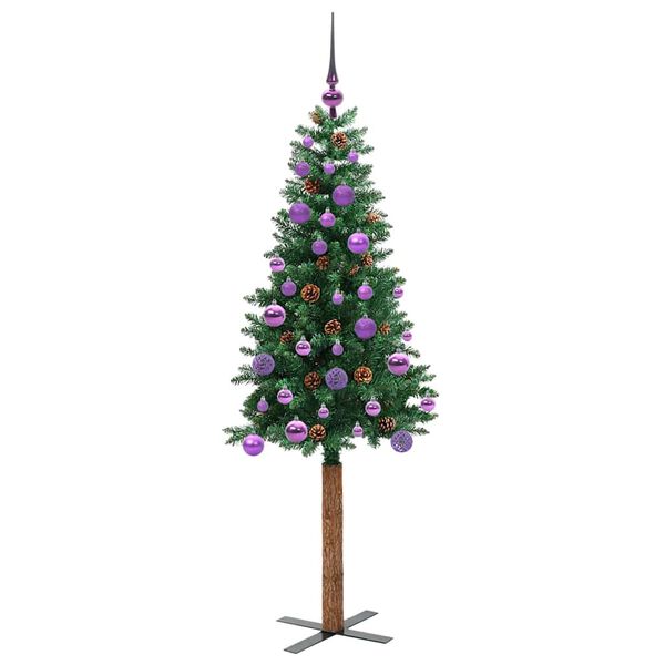 vidaXL Slanke Kerstboom Groen 150 cm PVC en massief dennenhout