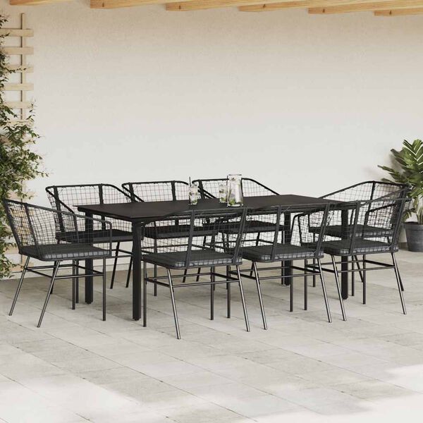 vidaXL 9-delige Tuinset met kussens poly rattan glas zwart