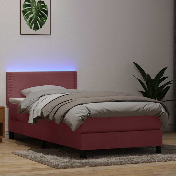 vidaXL Boxspring met matras en LED fluweel roze 80x220 cm